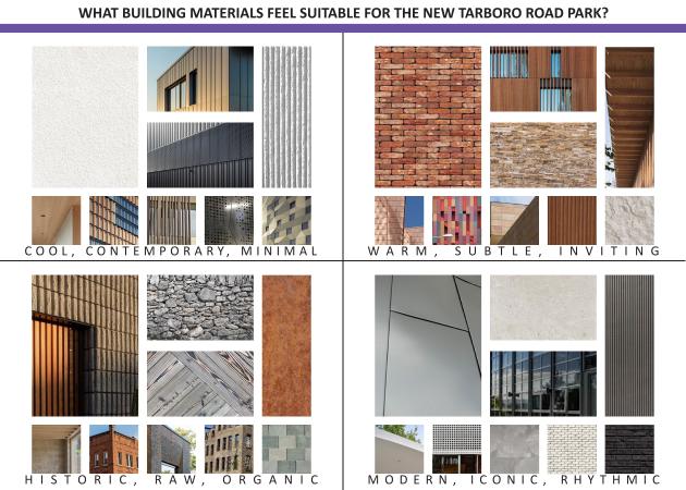 What exterior building material themes do you think would be best for the new Community Center? Feel free to use the images below for inspiration or share your own ideas and preferences. (click on image to enlarge)