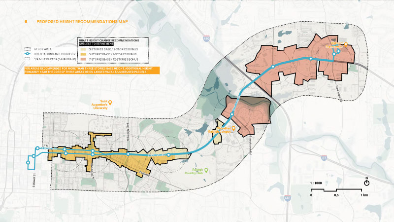 To achieve the goals of growing around transit a recommendation is to allow additional building height. The map shows generalized areas where additional height would be allowed with heights above five stories stepping down toward lower-scale neighborhoods. How well does this map achieve the goal above?