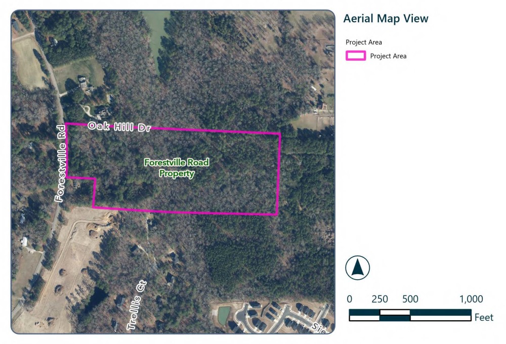 Simple map showing the outline of the parcel, over aerial imagery
